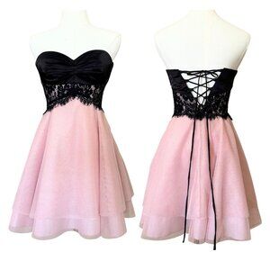 Vintage Teeze Me Party Dress Formal Whimsigoth Coquette Fairy Sparkle Pink Black